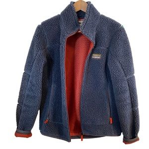 L.L. Bean Mountain Pile Jacket Women Small Sherpa Fleece Jacket Blue Orange